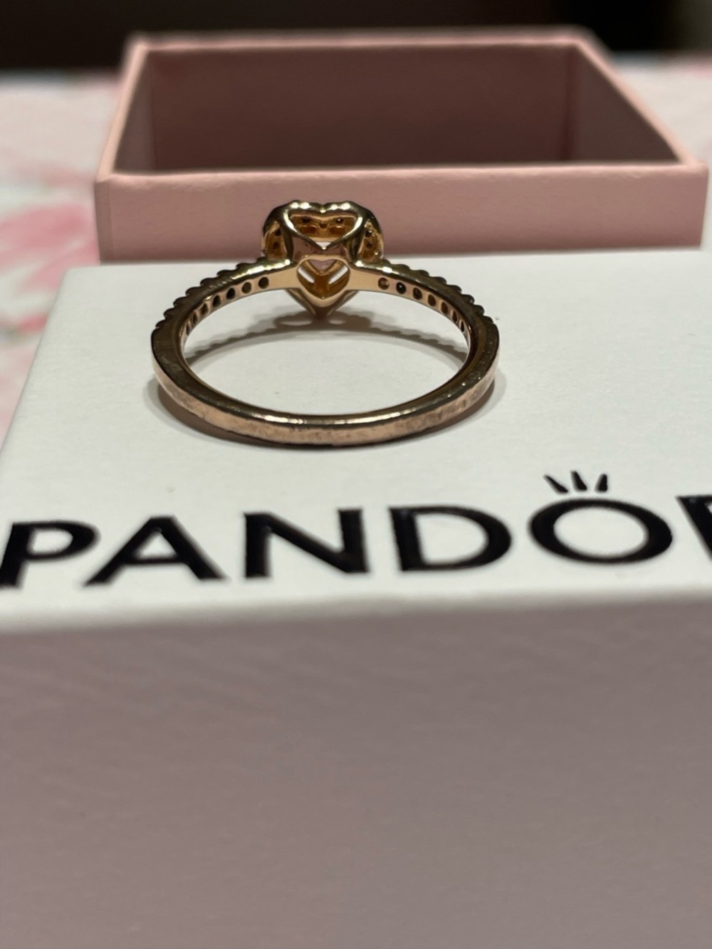 Pandora Sparkling Elevated Heart Ring | 14k Rose Gold-Plated | Size 54 (7) - Picture 4 of 8